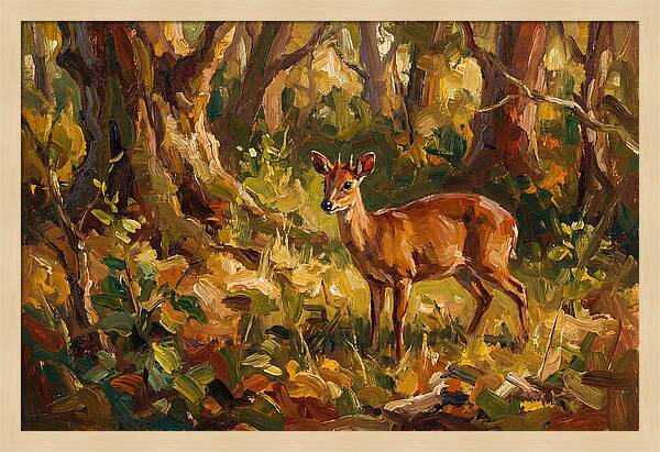 Bay Duiker In Sunlit Forest