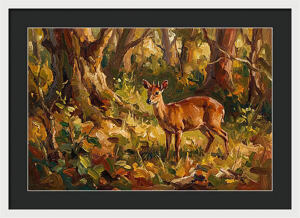 Bay Duiker In Sunlit Forest