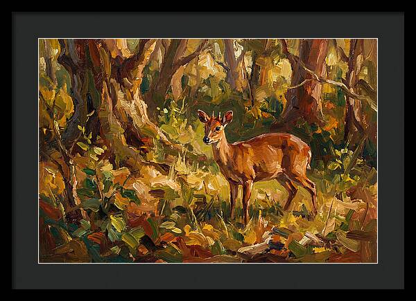 Bay Duiker In Sunlit Forest
