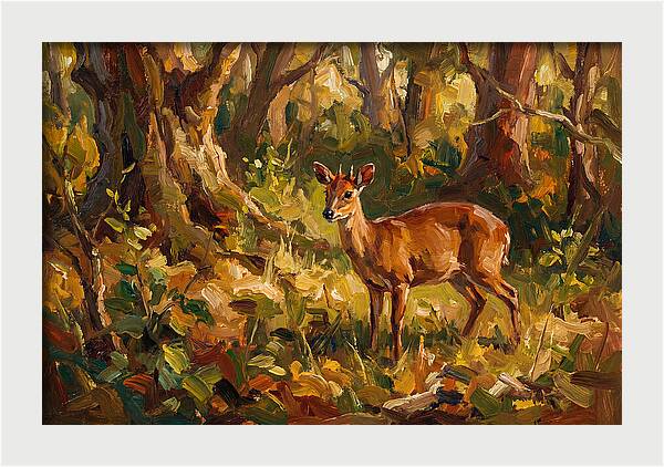 Bay Duiker In Sunlit Forest