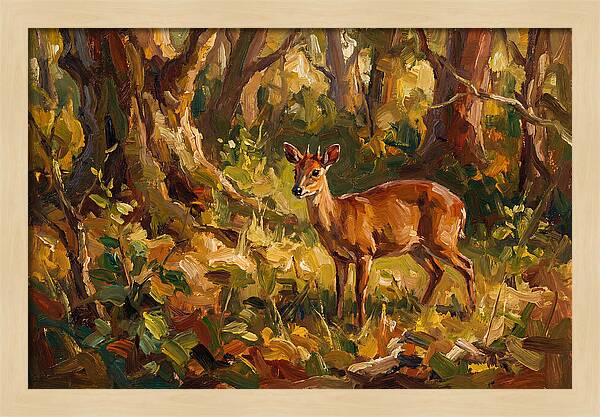 Bay Duiker In Sunlit Forest