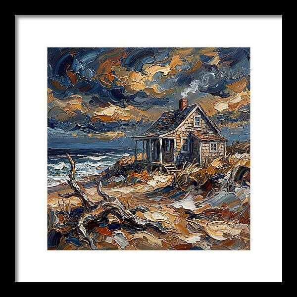 Beach Cottage Under Stormy Skies