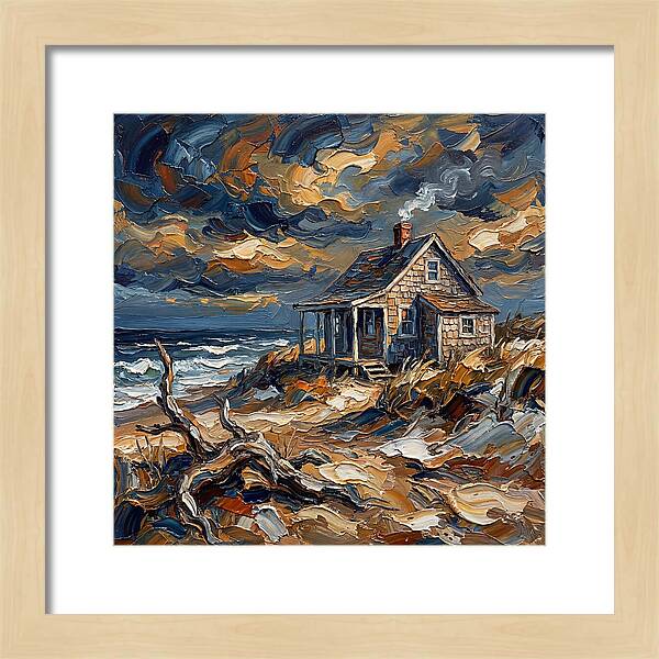 Beach Cottage Under Stormy Skies