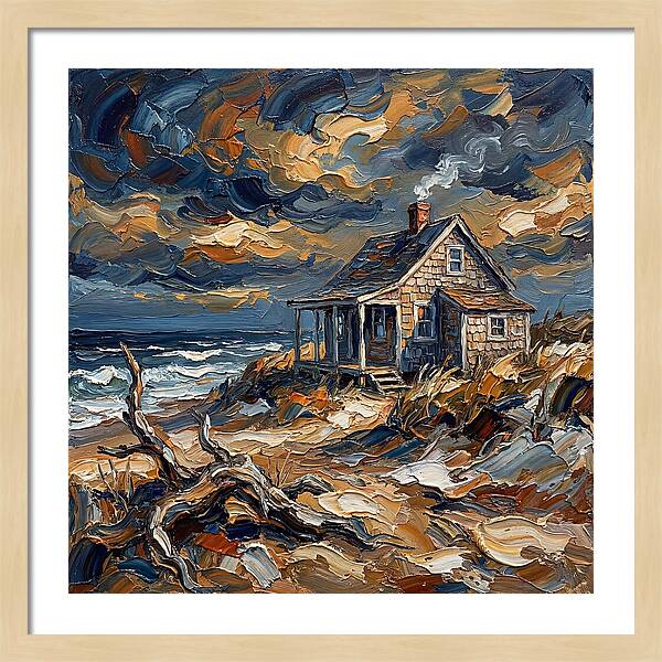 Beach Cottage Under Stormy Skies