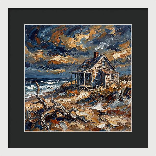 Beach Cottage Under Stormy Skies