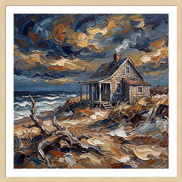 Beach Cottage Under Stormy Skies