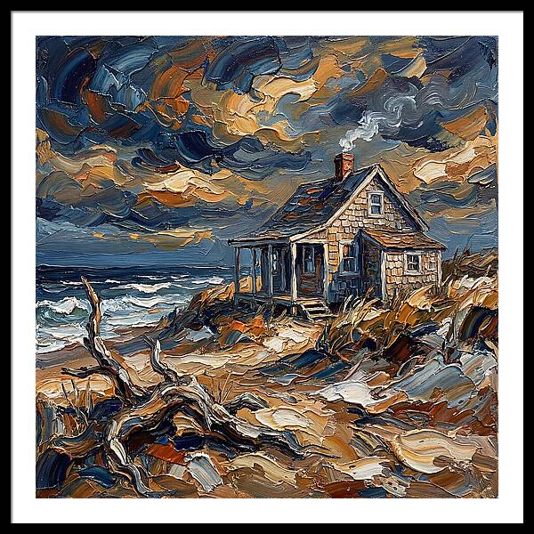 Beach Cottage Under Stormy Skies