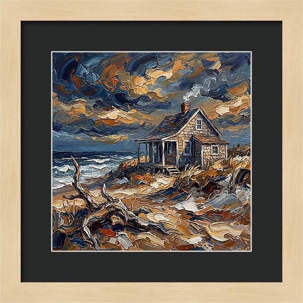 Beach Cottage Under Stormy Skies