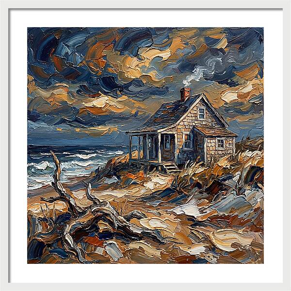Beach Cottage Under Stormy Skies