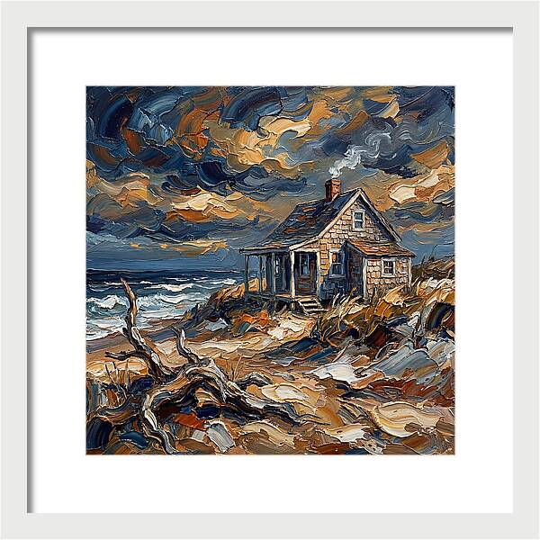 Beach Cottage Under Stormy Skies