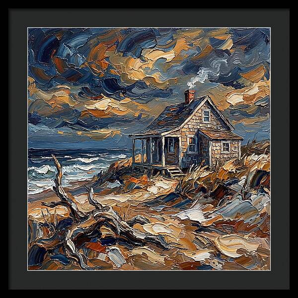 Beach Cottage Under Stormy Skies
