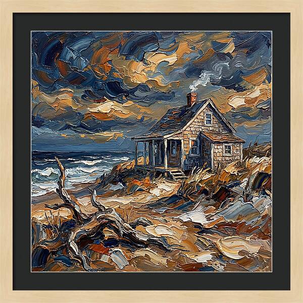 Beach Cottage Under Stormy Skies