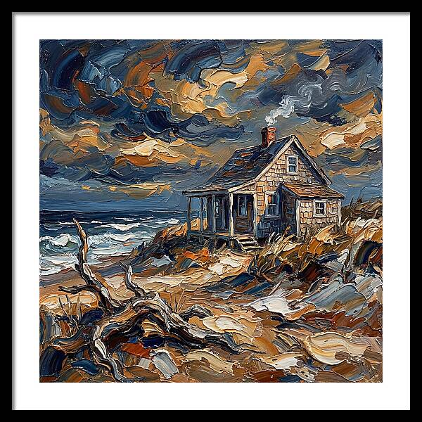 Beach Cottage Under Stormy Skies