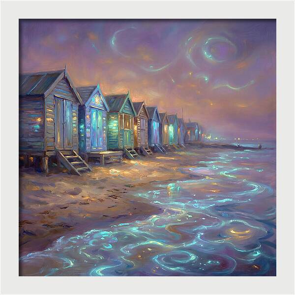 Beach Huts At Dusk
