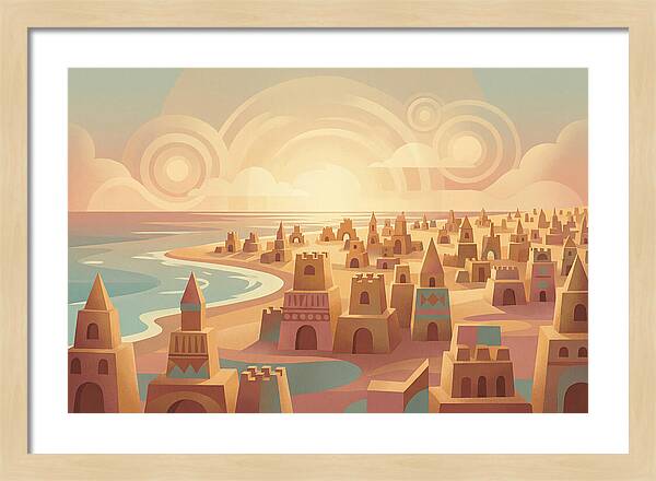 Beach Of Sand Castles At Sunset