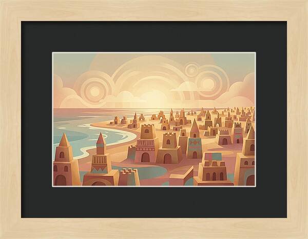 Beach Of Sand Castles At Sunset
