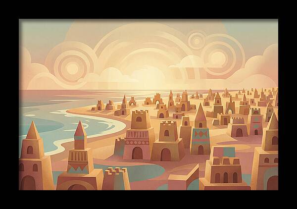 Beach Of Sand Castles At Sunset