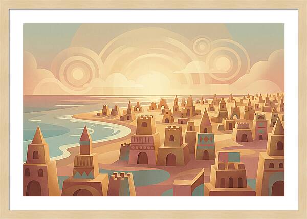 Beach Of Sand Castles At Sunset