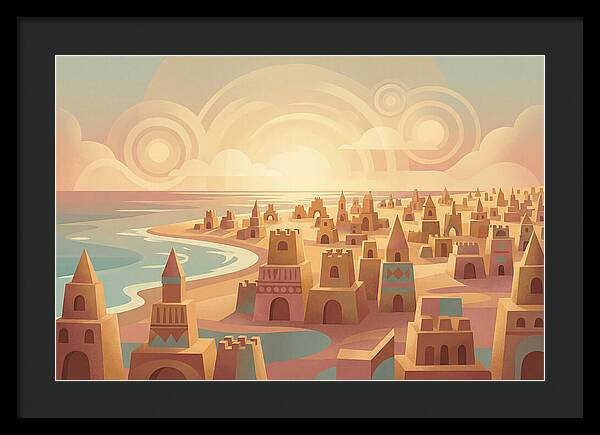 Beach Of Sand Castles At Sunset