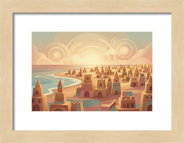 Beach Of Sand Castles At Sunset