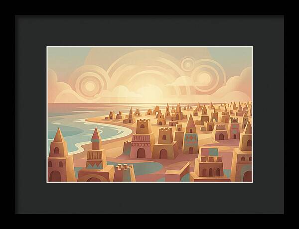 Beach Of Sand Castles At Sunset