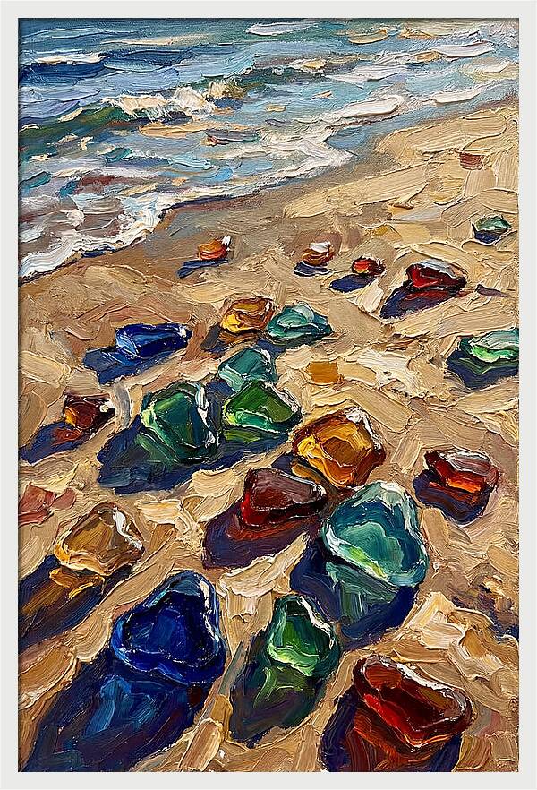 Beach Scattered With Colorful Sea Glass