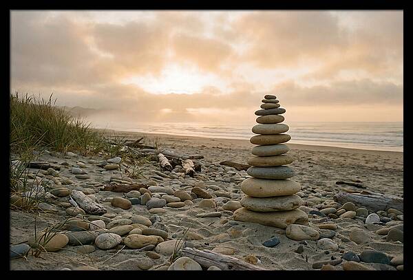 Beach Stone Stacking Art