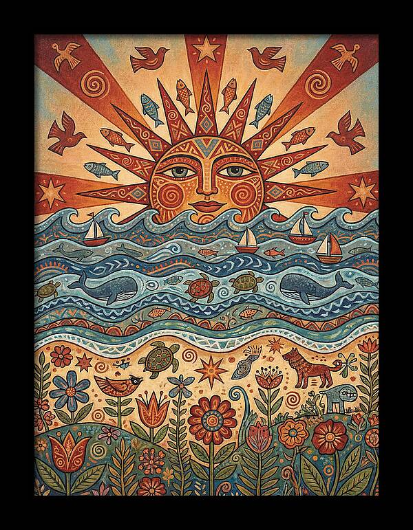 Beach Sunrise Folk Art