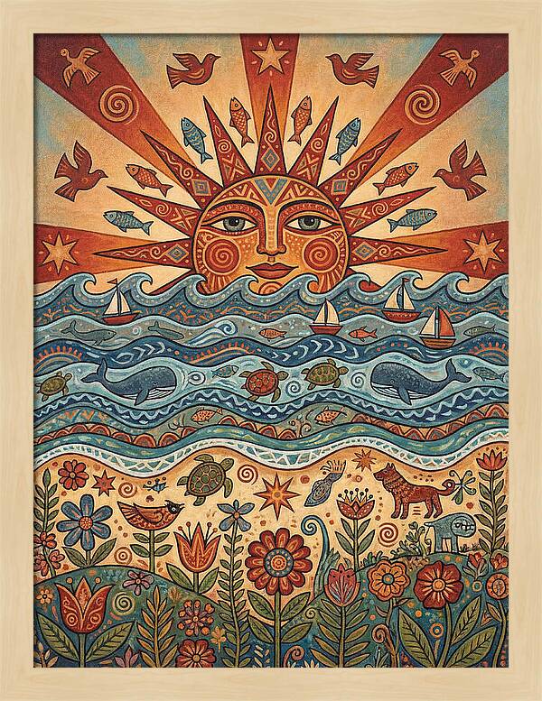 Beach Sunrise Folk Art