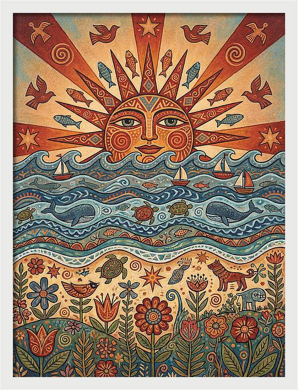 Beach Sunrise Folk Art