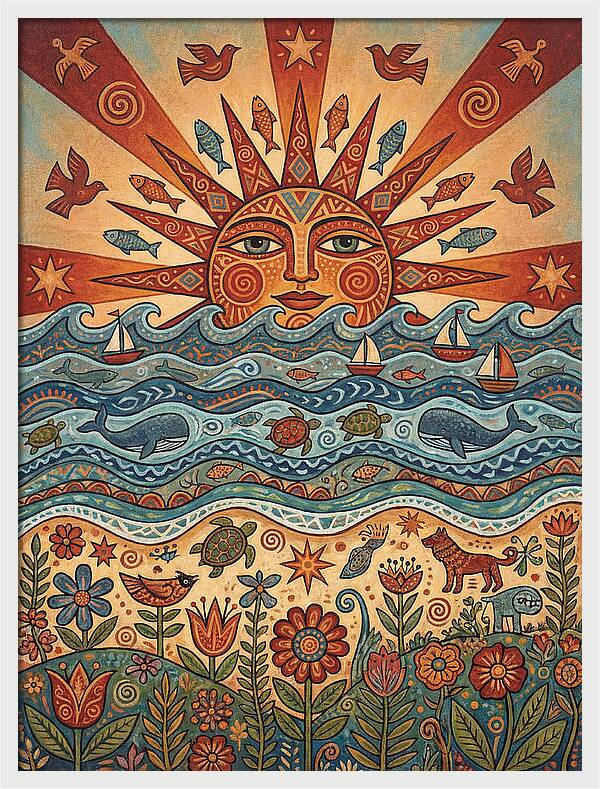 Beach Sunrise Folk Art