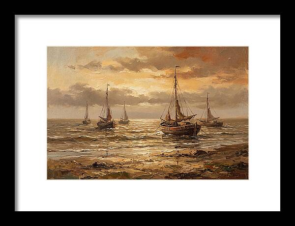 Beach Sunrise With Fishing Boats