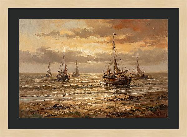 Beach Sunrise With Fishing Boats