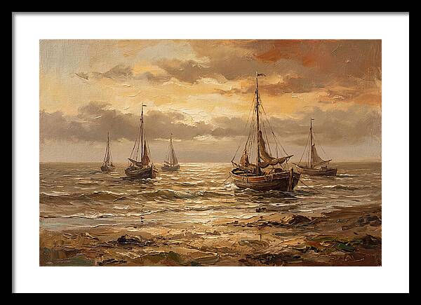 Beach Sunrise With Fishing Boats