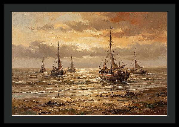 Beach Sunrise With Fishing Boats