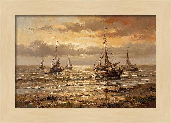 Beach Sunrise With Fishing Boats