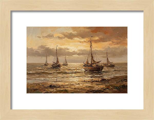 Beach Sunrise With Fishing Boats