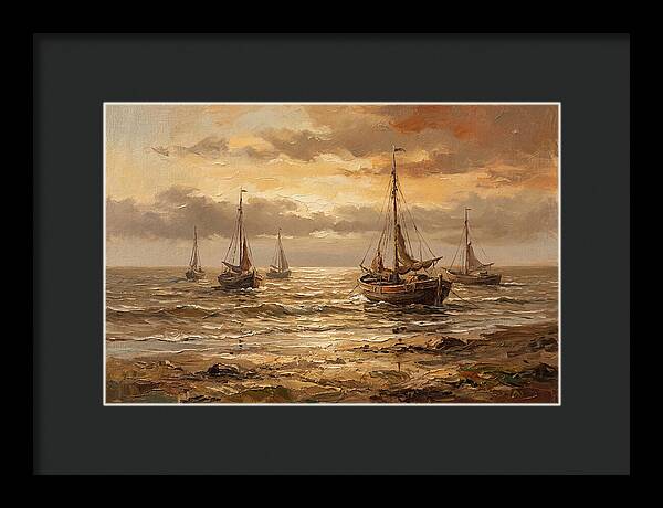 Beach Sunrise With Fishing Boats