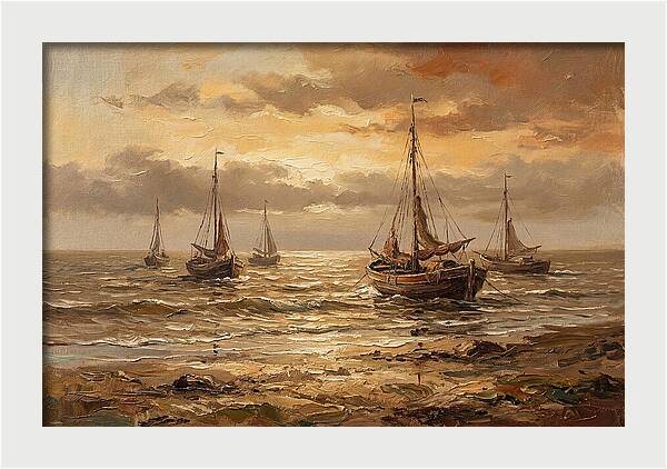 Beach Sunrise With Fishing Boats