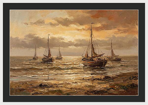 Beach Sunrise With Fishing Boats