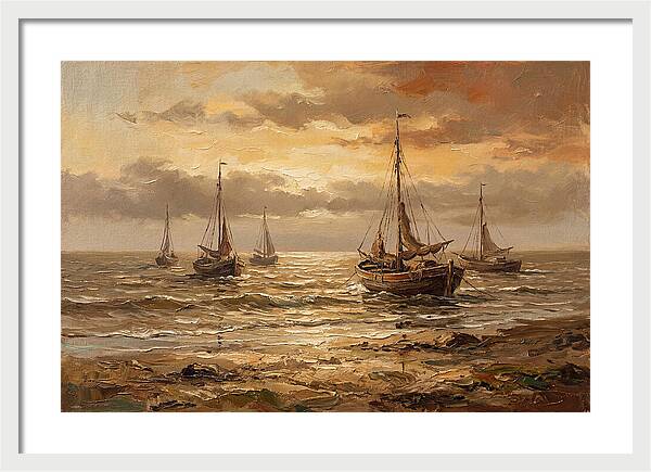 Beach Sunrise With Fishing Boats