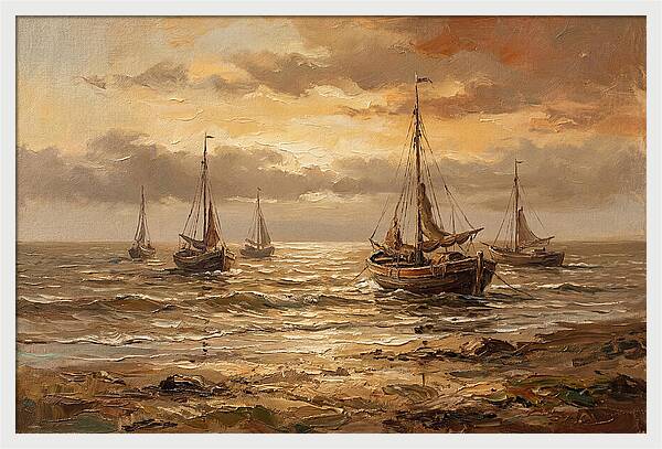 Beach Sunrise With Fishing Boats