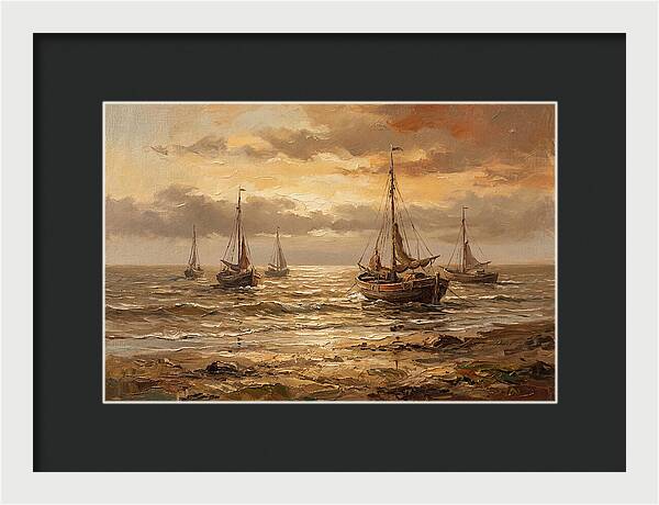 Beach Sunrise With Fishing Boats