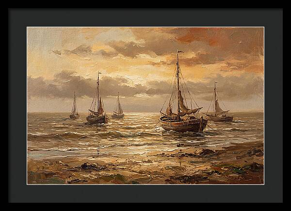 Beach Sunrise With Fishing Boats