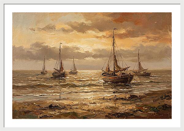 Beach Sunrise With Fishing Boats