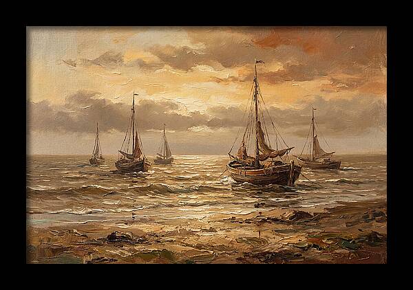 Beach Sunrise With Fishing Boats