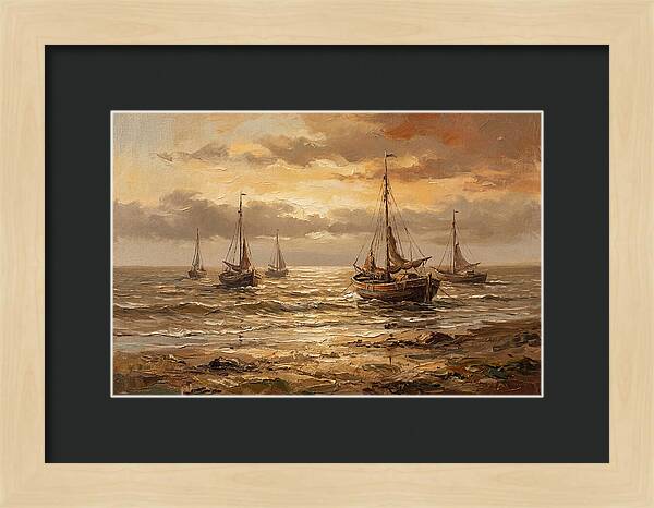 Beach Sunrise With Fishing Boats