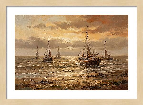 Beach Sunrise With Fishing Boats