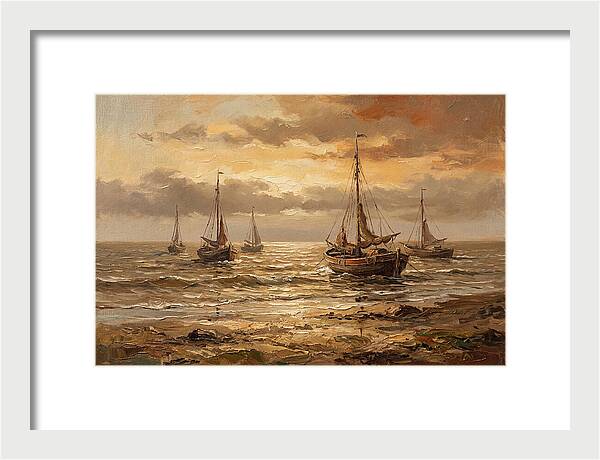Beach Sunrise With Fishing Boats