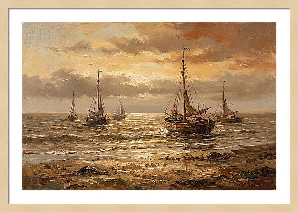 Beach Sunrise With Fishing Boats